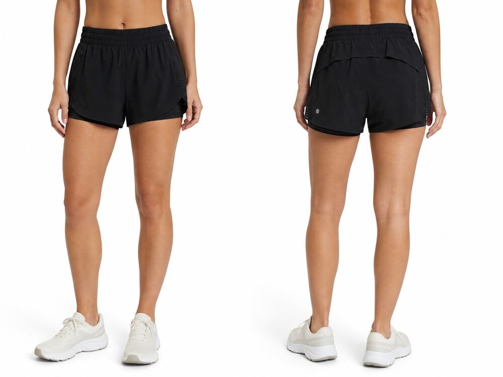 Athleta 3" Hustle Running Shorts Black Lined Laser Cut Women's S Athleisure
